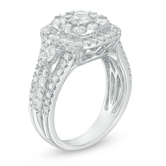 2 CT. T.w. Cushion Multi-Diamond Frame Engagement Ring in 14K White Gold