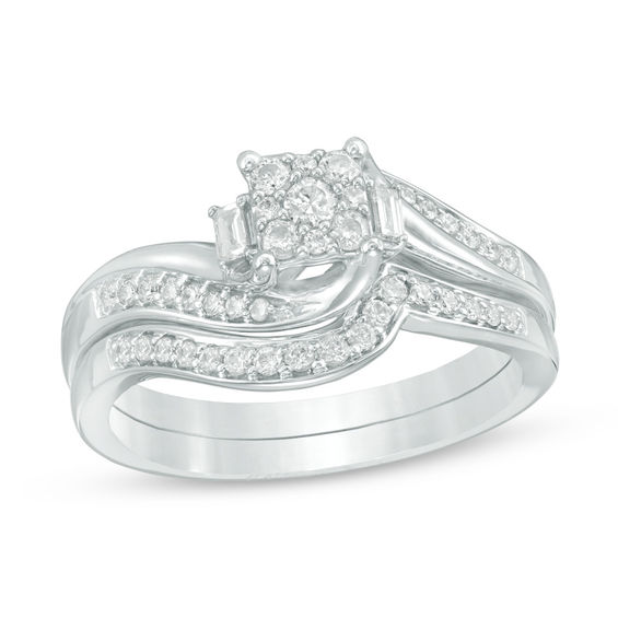 1/3 CT. T.w. Composite Diamond Bypass Swirl Bridal Set in 10K White Gold