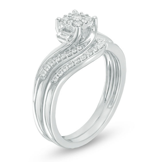 1/3 CT. T.w. Composite Diamond Bypass Swirl Bridal Set in 10K White Gold