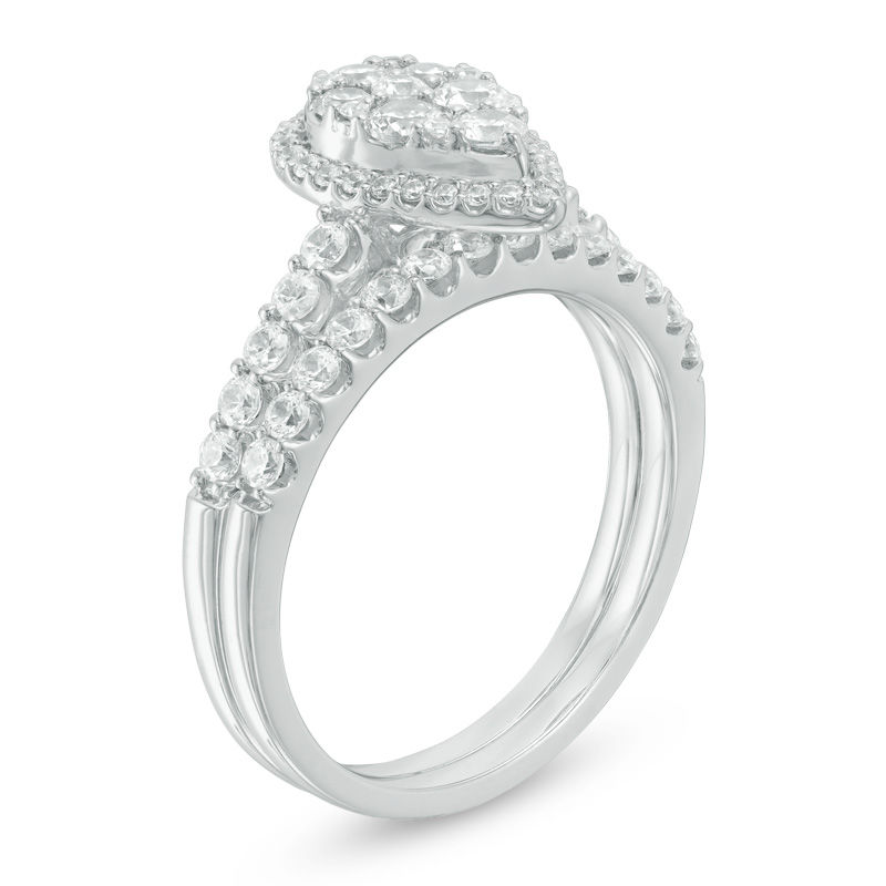 1 CT. T.W. Multi-Diamond Pear-Shaped Frame Bridal Set in 14K White Gold