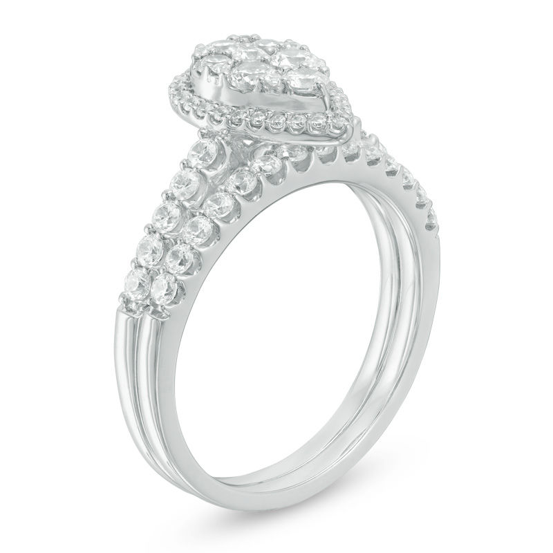 Main Image 2 of 1 CT. T.W. Multi-Diamond Pear-Shaped Frame Bridal Set in 14K White Gold