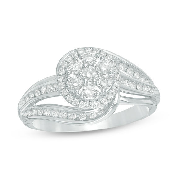 1/2 CT. T.w. Composite Diamond Frame Swirl Bypass Engagement Ring in 10K White Gold