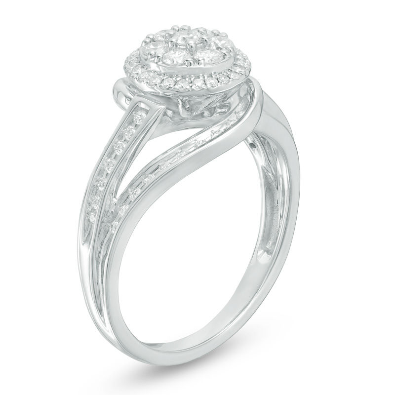Main Image 2 of 1/2 CT. T.W. Composite Diamond Frame Swirl Bypass Engagement Ring in 10K White Gold