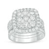 Thumbnail Image 1 of 3-1/2 CT. T.W. Composite Diamond Cushion Frame Three Piece Bridal Set in 14K White Gold