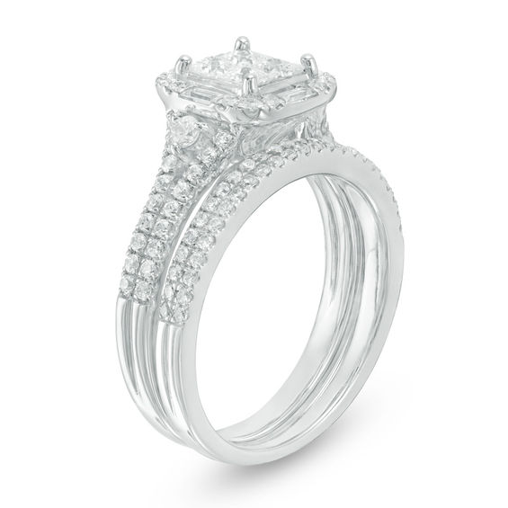 1-1/4 CT. T.w. Quad Princess-Cut Diamond Frame Bridal Set in 14K White Gold