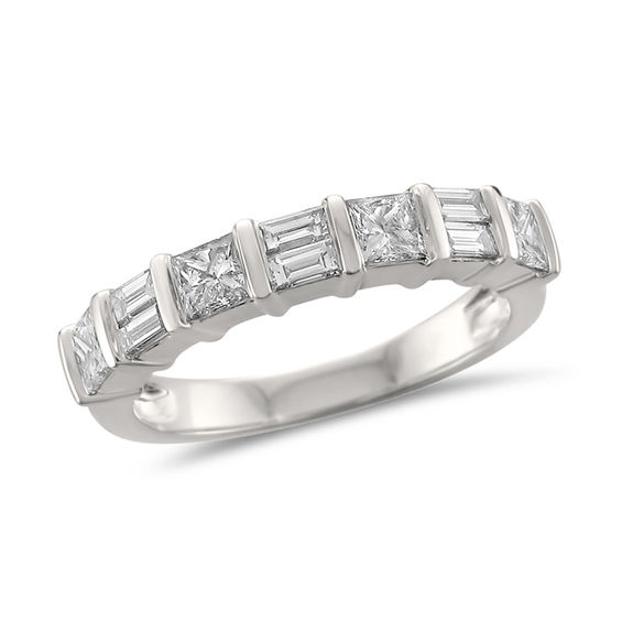 1 Ct T W Baguette And Princess Cut Diamond Wedding Band In 14k T W Baguette And Princess Cut Diamond Wedding Band In 14k White Gold