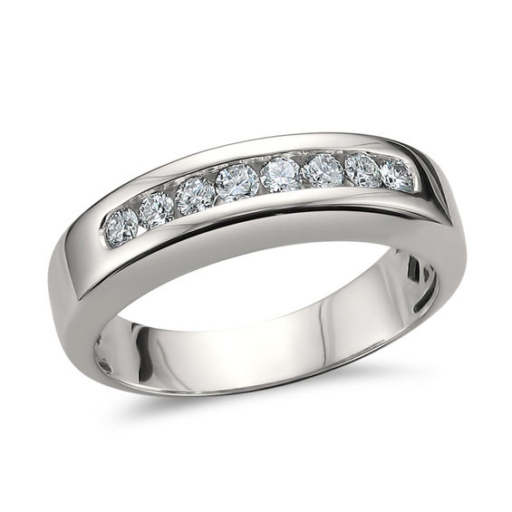 Men's 1/2 CT. T.W. Diamond Comfort Fit Wedding Band in 14K White Gold Men's 1/2 CT. T.W. Diamond Comfort Fit Wedding Band in 14K White Gold