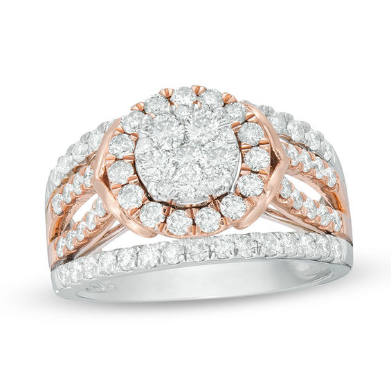 1-1/2 CT. T.w. Multi-Diamond Frame Multi-Row Shank Ring in 10K Two-Tone Gold