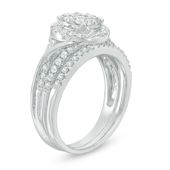 5/8 CT. T.w. Composite Diamond Oval Frame Twist Engagement Ring in 14K White Gold