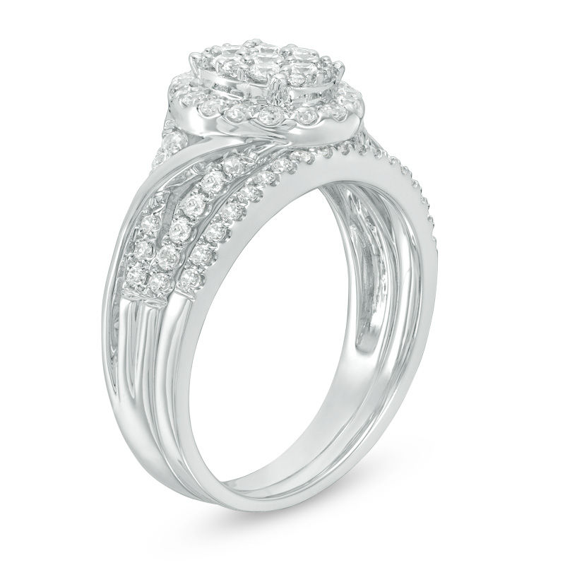Main Image 2 of 5/8 CT. T.W. Composite Diamond Oval Frame Twist Engagement Ring in 14K White Gold
