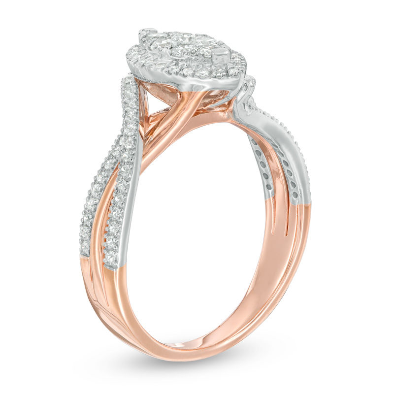 1/2 CT. T.W. Composite Diamond Marquise Frame Bypass Engagement Ring in 14K Two-Tone Gold