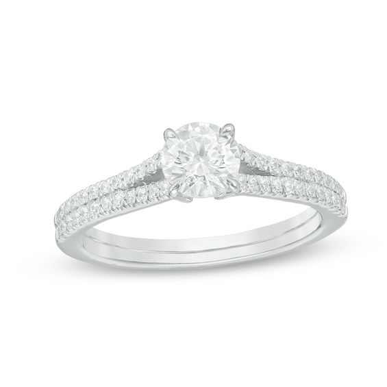 1 CT. T.w. Diamond Split Shank Engagement Ring in 14K White Gold