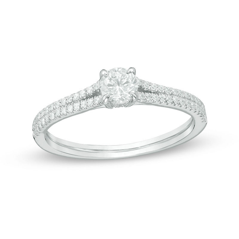Main Image 1 of 1/2 CT. T.W. Diamond Split Shank Engagement Ring in 14K White Gold