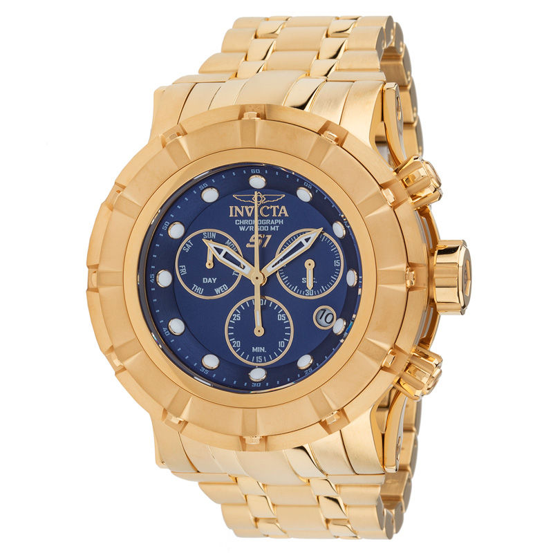 Men's Invicta S1 Rally Gold-Tone Chronograph Watch with Blue Dial (Model: 23955)