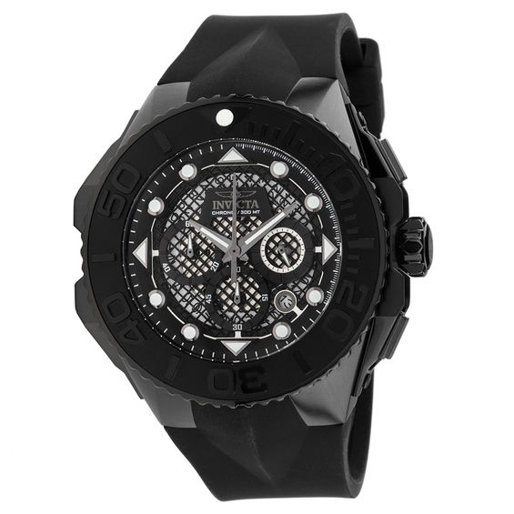 Men's Invicta Coalition Forces Black IP Chronograph Strap Watch with Black Dial (Model: 23963)