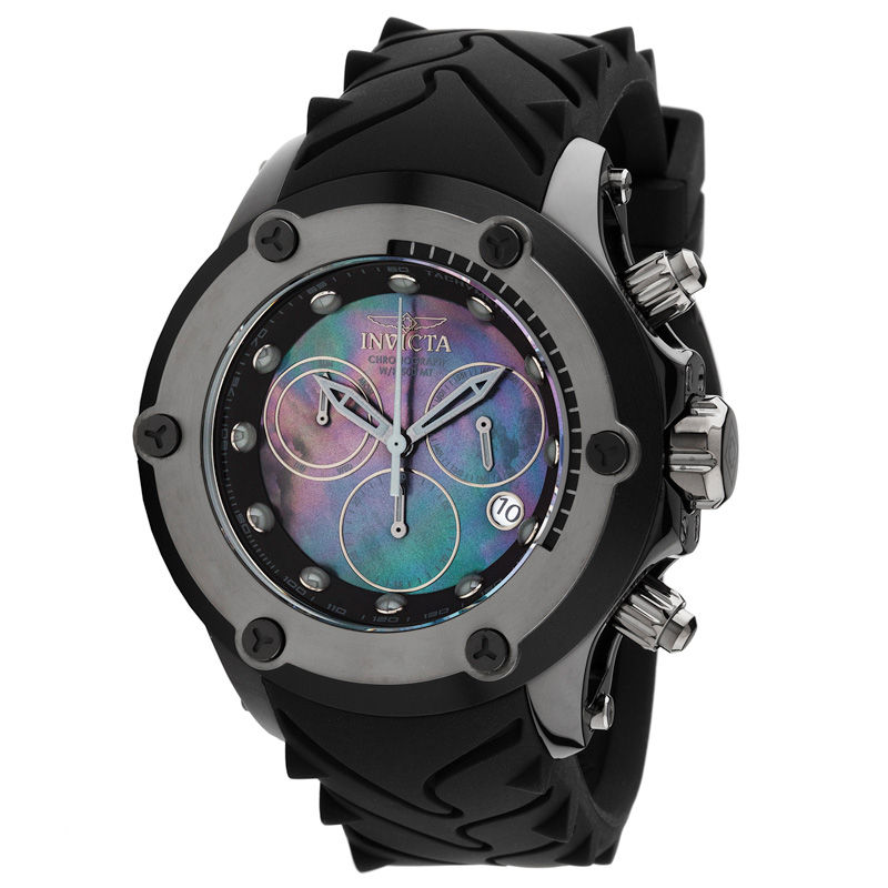Main Image 1 of Men's Invicta Subaqua Black IP Chronograph Strap Watch with Black Mother-of-Pearl Dial (Model: 23928)