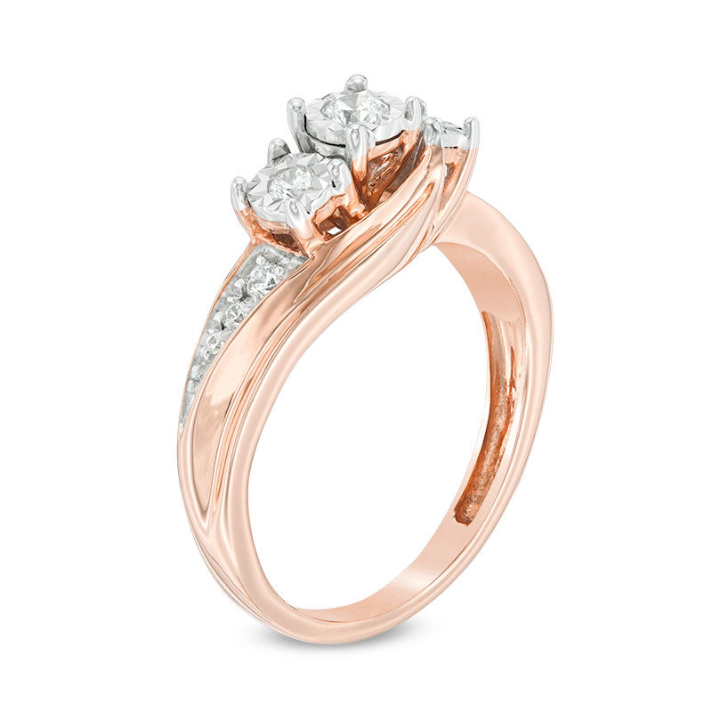 Main Image 2 of 1/4 CT. T.W. Diamond Past Present Future® Twist Bypass Engagement Ring in 10K Rose Gold