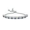 Thumbnail Image 0 of Lab-Created Blue Sapphire and 1/10 CT. T.W. Diamond Frame Bolo Bracelet in Sterling Silver - 9.5"