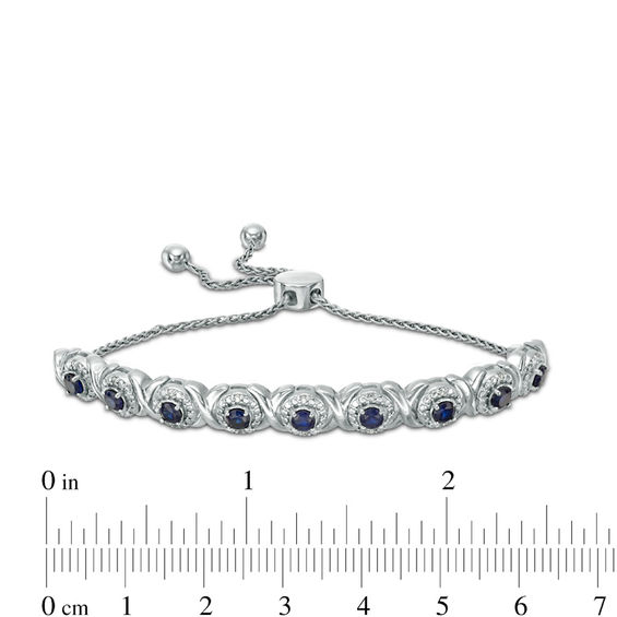 Lab-Created Blue Sapphire and 1/10 CT. T.w. Diamond Frame Bolo Bracelet in Sterling Silver - 9.5"