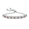 Thumbnail Image 0 of Garnet and 1/10 CT. T.W. Diamond Frame Bolo Bracelet in Sterling Silver - 9.5"