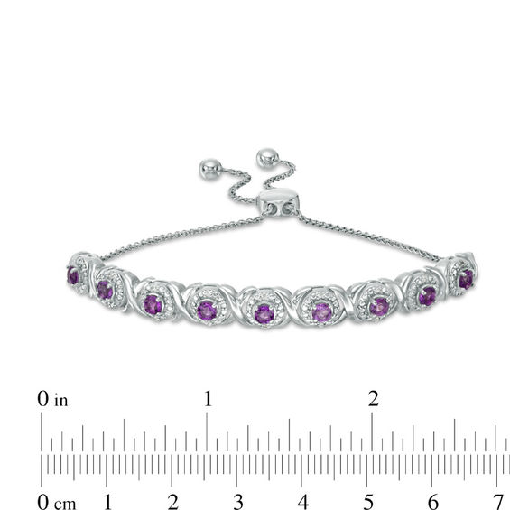 Amethyst and 1/10 CT. T.w. Diamond Frame Bolo Bracelet in Sterling Silver - 9.5"