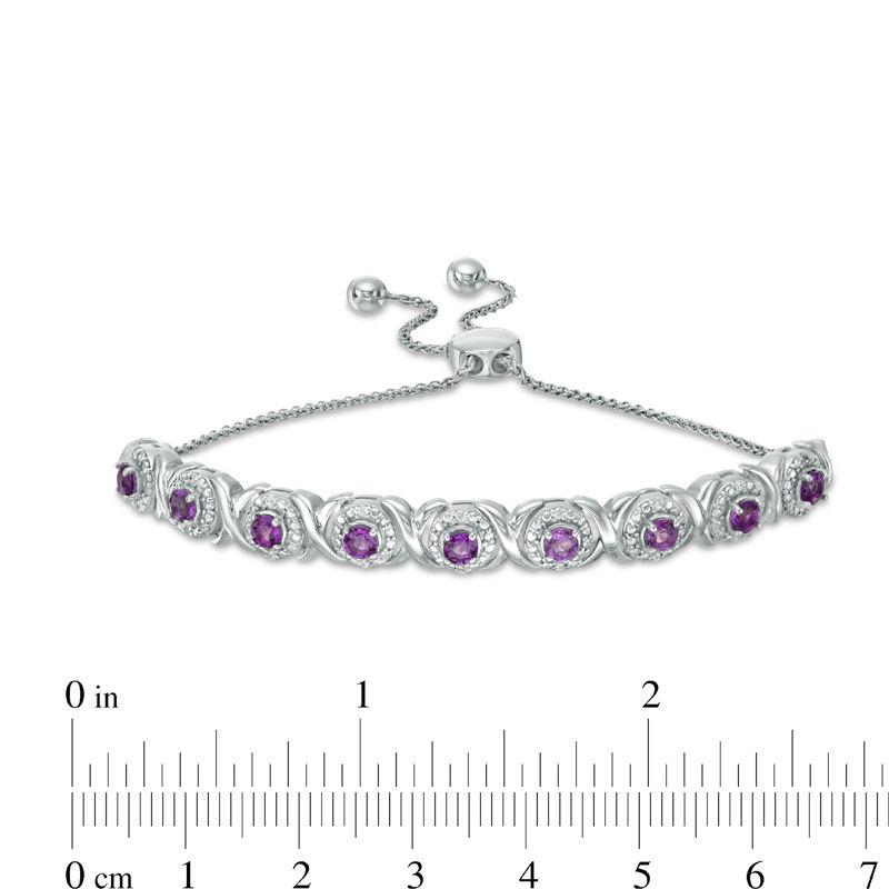 Amethyst and 1/10 CT. T.W. Diamond Frame Bolo Bracelet in Sterling Silver - 9.5"