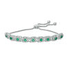 Thumbnail Image 0 of Lab-Created Emerald and 1/10 CT. T.W. Diamond Frame Bolo Bracelet in Sterling Silver - 9.5"