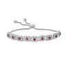 Thumbnail Image 0 of Lab-Created Ruby and 1/10 CT. T.W. Diamond Frame Bolo Bracelet in Sterling Silver - 9.5"