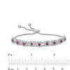 Thumbnail Image 1 of Lab-Created Ruby and 1/10 CT. T.W. Diamond Frame Bolo Bracelet in Sterling Silver - 9.5"