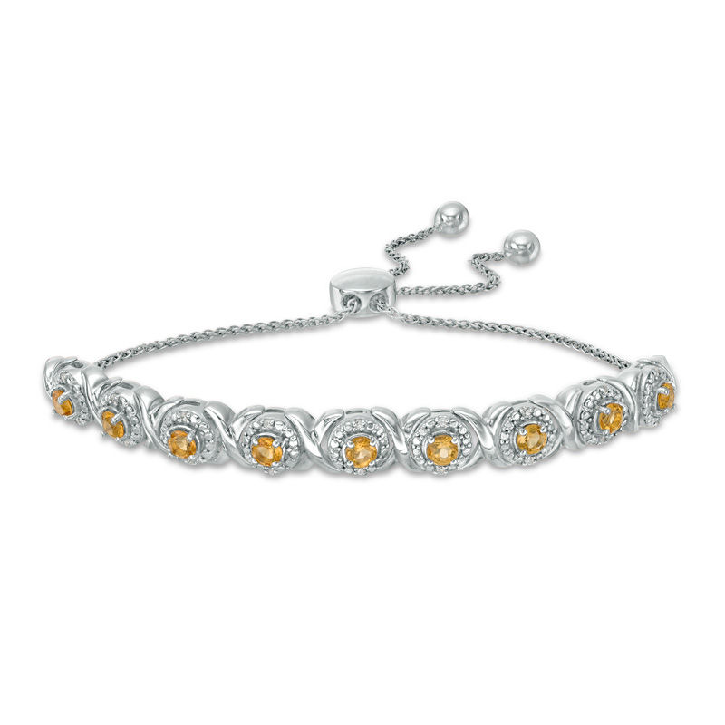 Citrine and 1/10 CT. T.W. Diamond Frame Bolo Bracelet in Sterling Silver - 9.5"