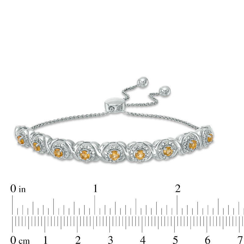 Citrine and 1/10 CT. T.W. Diamond Frame Bolo Bracelet in Sterling Silver - 9.5"