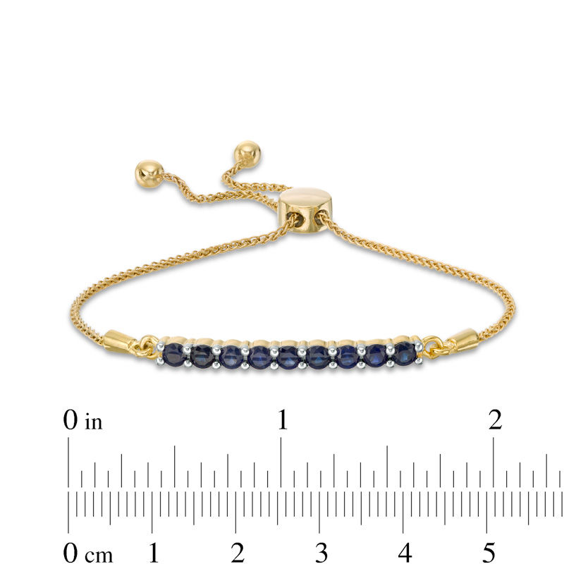 Lab-Created Blue Sapphire Nine Stone Bar Bolo Bracelet in 10K Gold - 9.5"