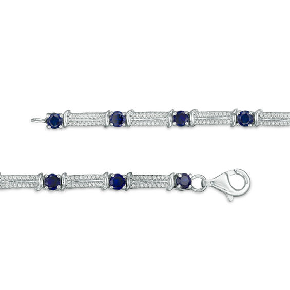 Lab-Created Blue Sapphire and 3/8 CT. T.W. Diamond Double Row Bracelet in Sterling Silver - 7.5" Lab-Created Blue Sapphire and 3/8 CT. T.W. Diamond Double Row Bracelet in Sterling Silver - 7.5"