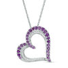 Thumbnail Image 0 of Amethyst and 1/10 CT. T.W. Diamond Tilted Heart Pendant in Sterling Silver
