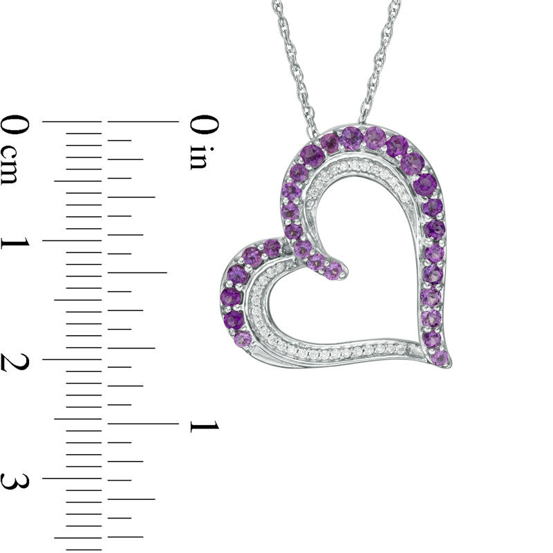 Amethyst and 1/10 CT. T.W. Diamond Tilted Heart Pendant in Sterling Silver