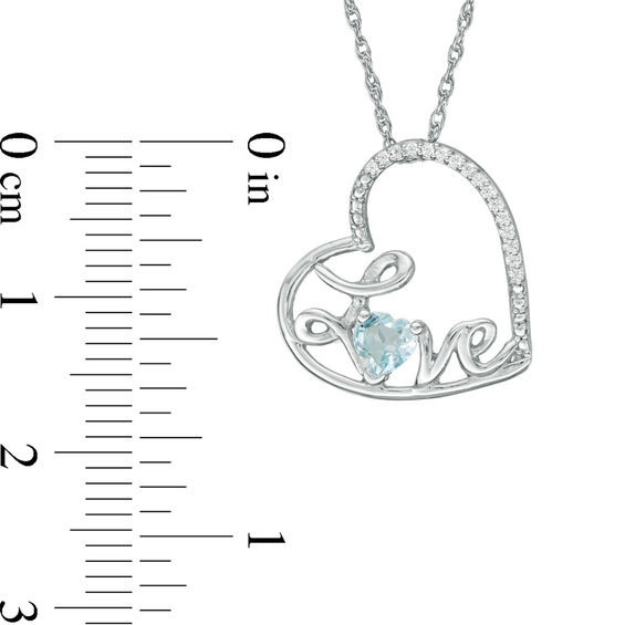 Heart-Shaped Aquamarine and Diamond Accent Tilted "Love" Pendant in Sterling Silver