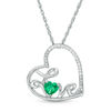 Thumbnail Image 0 of Heart-Shaped Lab-Created Emerald and Diamond Accent Tilted "LOVE" Pendant in Sterling Silver