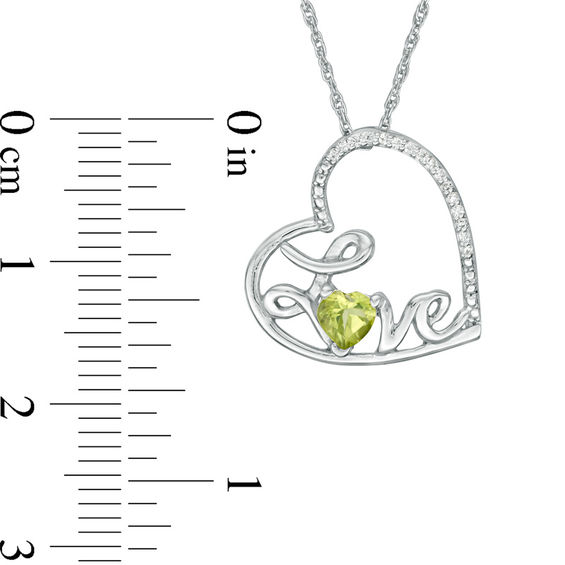Heart-Shaped Peridot and Diamond Accent Tilted "Love" Pendant in Sterling Silver