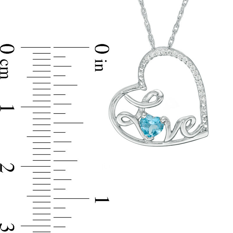 Heart-Shaped Blue Topaz and Diamond Accent Tilted "LOVE" Pendant in Sterling Silver