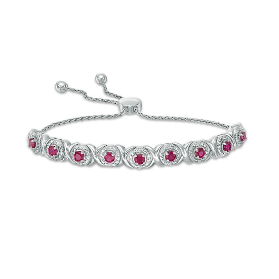 Lab-Created Ruby and 1/10 CT. T.w. Diamond Frame Bolo Bracelet in Sterling Silver - 9.5"