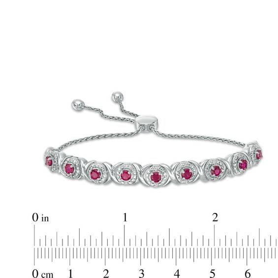 Lab-Created Ruby and 1/10 CT. T.w. Diamond Frame Bolo Bracelet in Sterling Silver - 9.5"