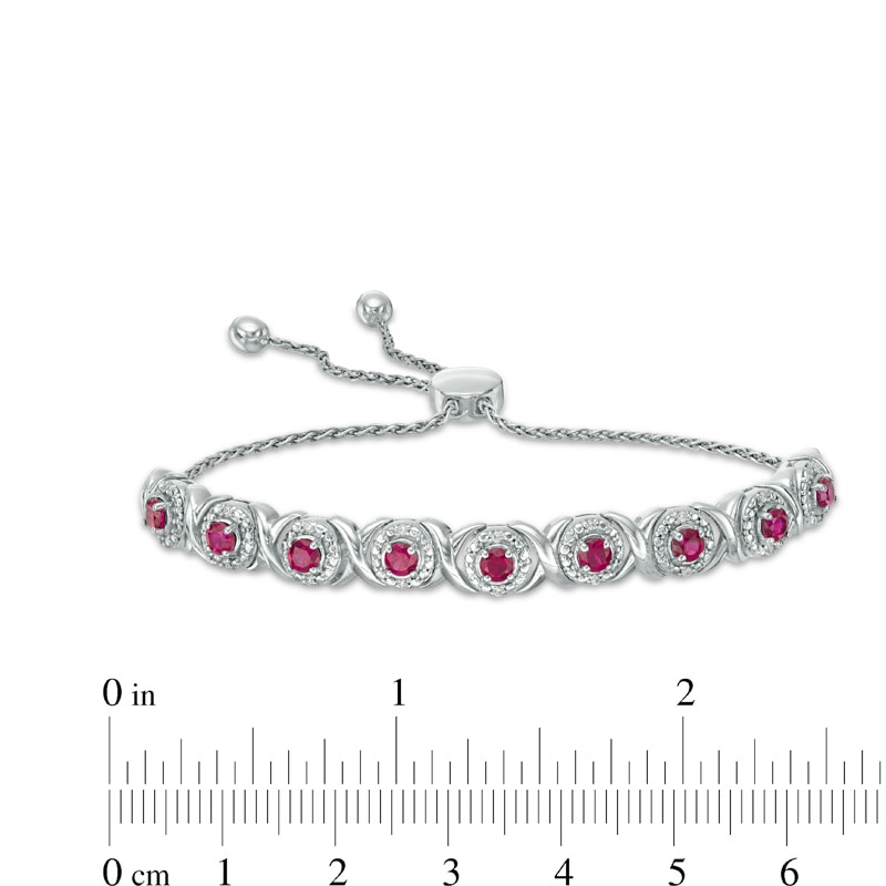 Main Image 2 of Lab-Created Ruby and 1/10 CT. T.W. Diamond Frame Bolo Bracelet in Sterling Silver - 9.5"