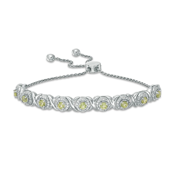 Peridot and 1/10 CT. T.w. Diamond Frame Bolo Bracelet in Sterling Silver - 9.5"