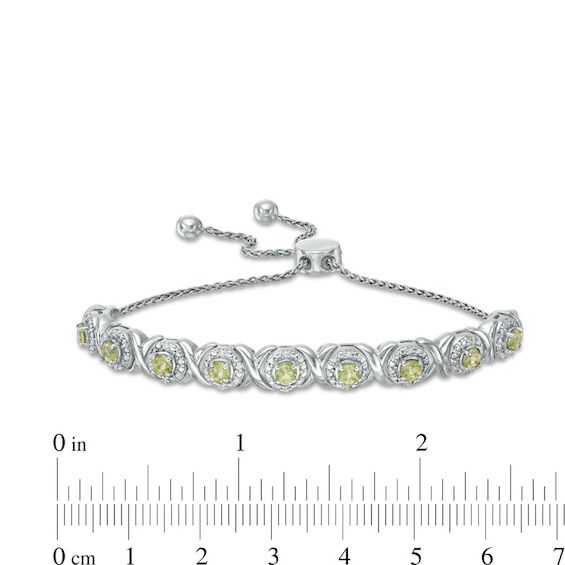 Peridot and 1/10 CT. T.w. Diamond Frame Bolo Bracelet in Sterling Silver - 9.5"
