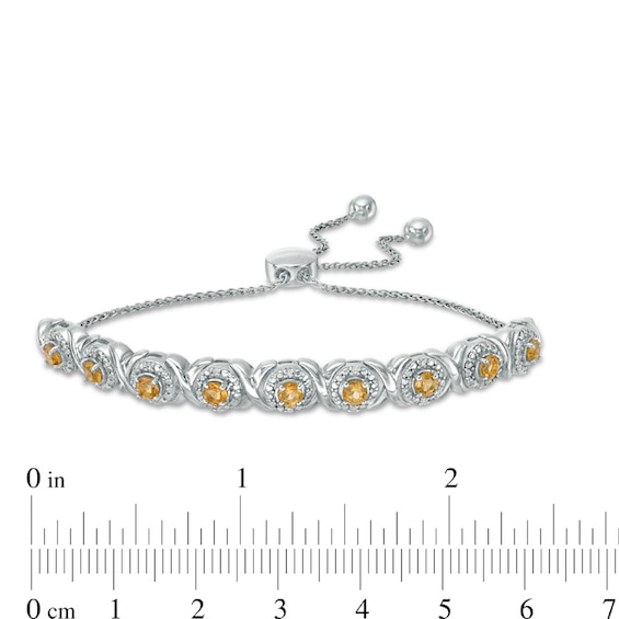 Citrine and 1/10 CT. T.w. Diamond Frame Bolo Bracelet in Sterling Silver - 9.5"