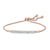 Thumbnail Image 1 of Aquamarine Nine Stone Bar Bolo Bracelet in 10K Rose Gold - 9.5"