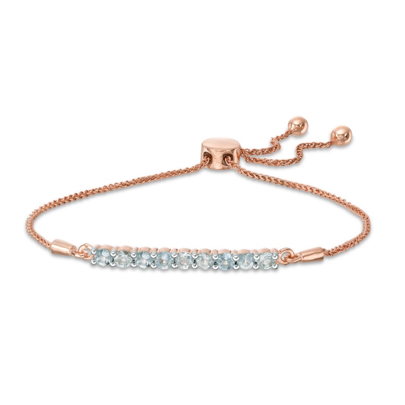 Main Image 1 of Aquamarine Nine Stone Bar Bolo Bracelet in 10K Rose Gold - 9.5"