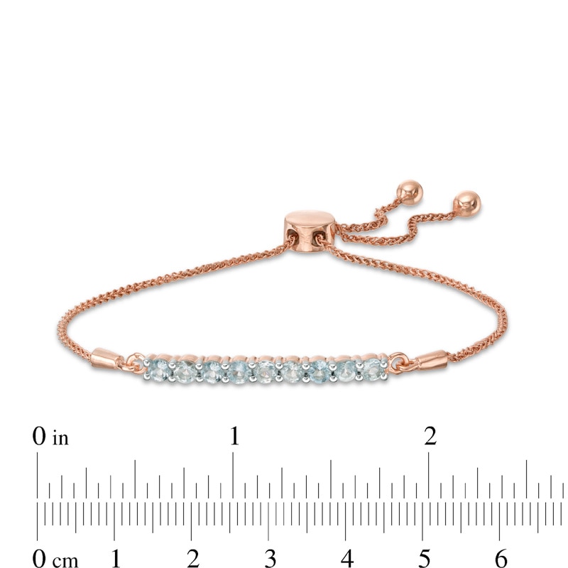 Main Image 2 of Aquamarine Nine Stone Bar Bolo Bracelet in 10K Rose Gold - 9.5"