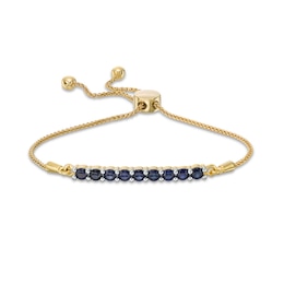 Lab-Created Blue Sapphire Nine Stone Bar Bolo Bracelet in 10K Gold - 9.5"