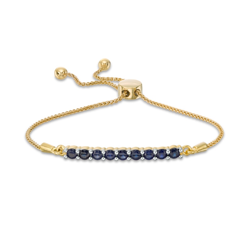Main Image 1 of Lab-Created Blue Sapphire Nine Stone Bar Bolo Bracelet in 10K Gold - 9.5"